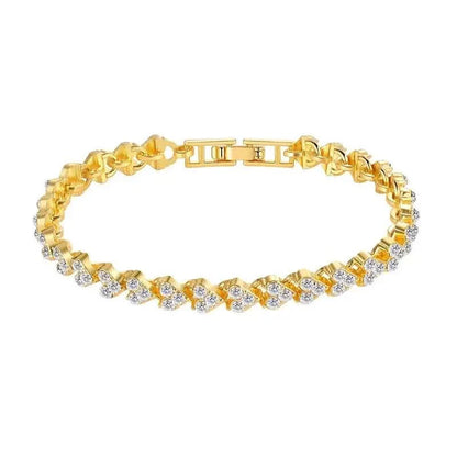 18K Golden Plated Stainless Steel Bracelet with Rhinestone Embellishments