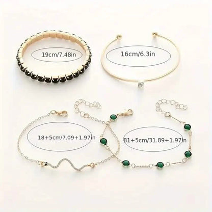4pcs Green Emerald Rhinestone Snake Bracelet Set for Women
