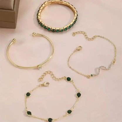 4pcs Green Emerald Rhinestone Snake Bracelet Set for Women